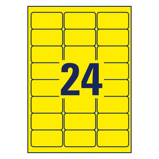 Stansritning, enskilt ark A4, Artikel: L6035-20, Färgade etiketter, avtagbara, Format: 63,5 x 33,9 mm, 24 etiketter/ark