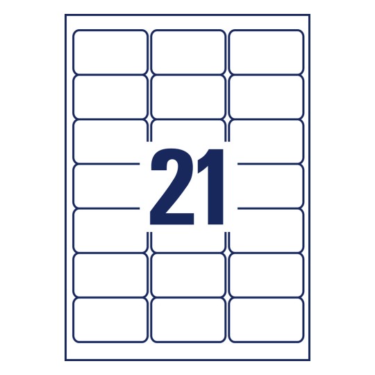 Utstansningsritning Enkeltark A4, Artikel: L7060-20, Väderbeständiga folieetiketter, Format: 63,5 x 38,1 mm, 21 etiketter/ark