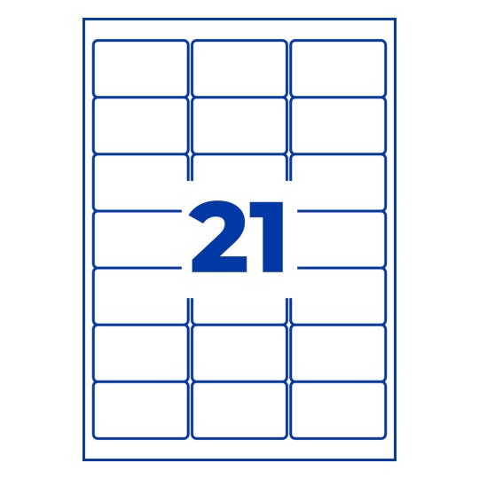 Stansritning enkel ark A4, Artikel: L7160-100, Adressetiketter, Format: 63,5 x 38,1 mm, 21 etiketter/ark.