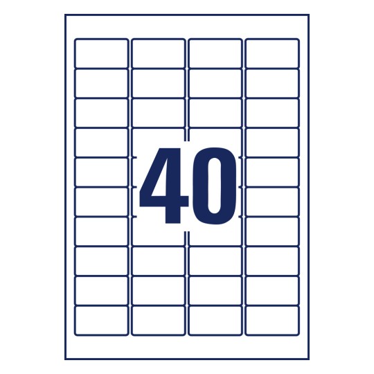 Stansritning Enkeltark A4, Artikel: L7654-100, Mini-organisationsetiketter, Format: 45,7 x 25,4 mm, 40 etiketter/ark.
