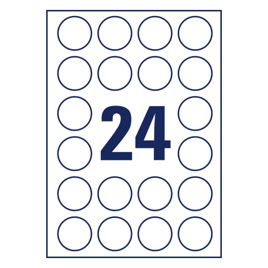 Stansritning Enstaka ark A4, Artikel: L7780-25, Transparente etiketter, Format: ⌀ 40 mm, 24 etiketter/ark