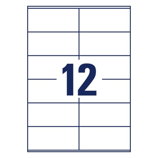 Stansritning enskilt ark A4, Artikel: LR3424, återvinningsbara universaletiketter, Format: 105 x 48 mm, 12 etiketter/ark.
