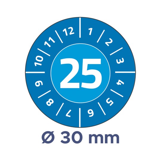 Bilden visar en cirkulär mätare med siffran 25 tydligt visad i mitten, omgiven av siffror från 1 till 12 och ytterligare markeringar. Under cirkeln står texten 'Ø 30 mm'.