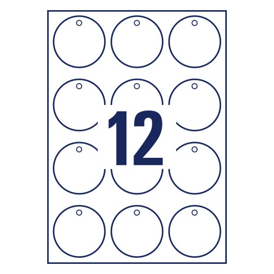 Stansritning enkelblad, Artikel: T2004-10, Taggar, Format: ⌀ 60 mm, 12 taggar/blad?