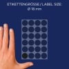 Storleksjämförelse med hand, artikel: 3003, ett ark markeringspunkter, format: ⌀ 18 mm, färg: svart?
