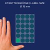 Storleksjämförelse med hand, Artikel: 3006, ett ark med märkpunkter, Format: ⌀ 18 mm, Färg: Grön?