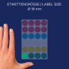 Storleksjämförelse med hand, artikel: 3089, ett ark med markeringspunkter, format: ⌀ 18 mm, färg: flerfärgad.