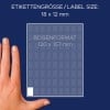 Storleksjämförelse med hand, artikel: 3312, ett ark multifunktionsetiketter, format: 18 x 12 mm, färg: vit.