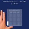 Storleksjämförelse med hand, artikel: 3320, ett ark multifunktionsetiketter, format: 32 x 10 mm, färg: vit.