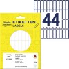 Förpackningsbild med etikettark: Avery Zweckform Mångbruks-etiketter, artikel: 3320, format: 32 x 10 mm, innehåll: 1.144 etiketter / 26 ark, 44 etiketter/ark.