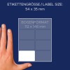 Storleksjämförelse med hand, Artikel: 3337, en ark med flerfunktionsetiketter, Format: 54 x 35 mm, Färg: Vit?
