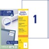 Förpackningsbild med etikettark: Avery Zweckform Universal-etiketter, Artikel: 3418, Format: 200 x 297 mm, Skrivarlämplighet: Bläckstråle, Svartvit laser, Färglaser, Innehåll: 100 etiketter / 100 ark, 1 etikett/ark.