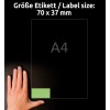 Storleksjämförelse med hand, Artikel: 3450, ett ark färgade etiketter, format: 70 x 37 mm, färg: grön?