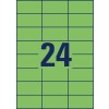 Stansritning Enkelark A4, Artikel: 3450, Färgade etiketter, Format: 70 x 37 mm, 24 etiketter/ark.
