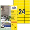 Förpackningsbild med etikettark: Avery Zweckform Färgade etiketter, Artikel: 3451, Format: 70 x 37 mm, Utskriftskompatibilitet: Bläckstråle, svartvitt laser, färglaser, Innehåll: 2 400 etiketter / 100 ark, 24 etiketter/ark.