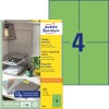 Förpackningsbild med etikettark: Avery Zweckform Färgade etiketter, Artikel: 3458, Format: 105 x 148 mm, Tryckmöjligheter: Bläckstråle, Laser svart/vitt, Färglaser, Innehåll: 400 etiketter / 100 ark, 4 etiketter/ark