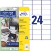 Förpackningsbild med etikettark: Avery Zweckform-etiketter, Hemmakontor, Liten förpackning, Artikel: 3474-10, Format: 70 x 37 mm, Utskrift: Bläckstråleskrivare, Svart/vit laserskrivare, Färglaserskrivare, Innehåll: 240 etiketter / 10 ark, 24 etiketter/ark.