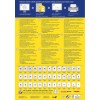 Bilden visar en guide för att designa och skriva ut etiketter, med unika teknologier, funktioner och olika etikettformat med instruktioner på flera språk.