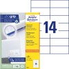 Förpackningsbild med etikettark: Avery Zweckform Universaletiketter, Artikel: 3653, Format: 105 x 42,3 mm, Tryckmöjligheter: Bläckstråle, Svartvitt laser, Färglaser, Innehåll: 1.400 etiketter / 100 ark, 14 etiketter/ark.