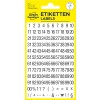 Förpackningsbild: Avery Zweckform bokstäver och siffror, Artikel: 3721, Format: 85 x 160 mm, Innehåll: 250 klistermärken / 2 ark, 125 klistermärken/ark