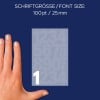 Storleksjämförelse med hand, artikel: 3787, ett ark med siffretiketter, format: 85 x 160 mm, färg: vit.