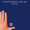 Storleksjämförelse med hand, artikel: 3859, en ark betygspunkter, format: ⌀ 19 mm, färg: röd?