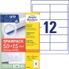 Förpackningsbild med etikettark: Avery Zweckform Universaletiketter, Artikel: 4781-65, Format: 97 x 42,3 mm, Skrivar lämplighet: Inkjet, Laser svartvitt, Färglaser, Innehåll: 780 etiketter / 65 ark, 12 etiketter/ark.