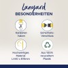 Bilden framhäver egenskaperna hos ett nyckelband, som visar en karbinhake, säkerhetsspänne, högkvalitativt material (L440 x B15mm) och att det är tillverkat av 100% återvunnen plast.