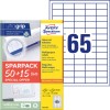Förpackningsbild med etikettsark: Avery Zweckform Universal-etiketter, Artikel: 6121-65, Format: 38 x 21,2 mm, Utskriftsskicklighet: Bläckstråle, Laser svart/vit, Färglaser, Innehåll: 4.225 etiketter / 65 ark, 65 etiketter/ark.