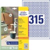 Förpackningsbild med etikettark: Avery Zweckform Runda Etiketter, Artikel: 6221-10, Format: ⌀ 10 mm, Utskriftskompatibilitet: Bläckstråleskrivare, Svart/vit laserskrivare, Färglaserskrivare, Innehåll: 3.150 etiketter / 10 ark, 315 etiketter/ark.