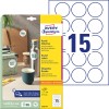 Förpackningsbild med etikettark: Avery Zweckform Runda Etiketter, Artikel: 6225-10, Format: ⌀ 51 mm, Utskriftskompatibilitet: Bläckstråle, Laser svartvit, Färglaser, Innehåll: 150 etiketter / 10 ark, 15 etiketter/ark.
