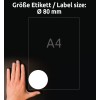 Storleksjämförelse med hand, Artikel: 6229-10, ett ark med runda etiketter, Format: ⌀ 80 mm, Färg: Vit?
