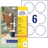 Förpackningsbild med etikettark: Avery Zweckform Runda Etiketter, Artikel: 6229-10, Format: ⌀ 80 mm, Tryckbarhet: Bläckstråle, Svartvit laser, Färglaser, Innehåll: 60 etiketter / 10 ark, 6 etiketter/ark.