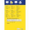 Bilden visar en etikettutformningsguide från Avery, med olika typer av etiketter inklusive ovala, fyrkantiga, åttkantiga och blomformade etiketter tillsammans med utskriftsinstruktioner på flera språk.
