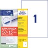 Förpackningsbild med etikettsark: Avery Zweckform Universal-Etiketter, artikel: 6603, format: 210 x 297 mm, skrivarkompatibilitet: bläckstråle, svart/vit laser, färglaserskrivare, innehåll: 65 etiketter / 65 ark, 1 etikett/ark?