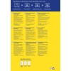 Bilden innehåller information om etikettfickor, som beskriver deras funktionalitet, användning och design specifikationer på flera språk. Den inkluderar beskrivningar av förtryckta etikettfickor, deras fördelar och kontaktinformation för kundservice.