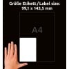 Storleksjämförelse med hand, artikel: 8017-300, ett ark fraktetiketter, format: 99,1 x 143,5 mm, färg: vit.