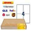 Förpackningsbild med etikettsark: Avery Zweckform fraktetiketter, Artikel: 8017-300, Format: 99,1 x 143,5 mm, Skrivarens lämplighet: Bläckstråle, Laser svart/vit, Färglaser, Innehåll: 1 200 etiketter / 300 ark, 4 etiketter/ark.