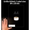 Storleksjämförelse med hand, Artikel: A1933081, ett ark rulletiketter, format: 25 x 89 mm, färg: Vit?
