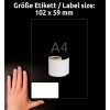 Storleksjämförelse med hand, artikel: A1976414, ett ark rulletiketter, format: 59 x 102 mm, färg: vit?