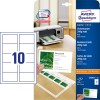 Förpackningsbild med kartark: Avery Zweckform Superior visitkort, artikel: C32011-10, format: 85 x 54 mm, skrivarspecifikationer: inkjet, färglaser, laser svart/vit, kopiator, innehåll: 100 kort / 10 ark, 10 kort/ark.