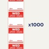 Bilden visar avtagbara etiketter som anger 'Onsdag' på flera språk. Det verkar finnas många etiketter per ark, totalt 1000 etiketter.
