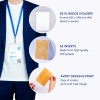 Bilden visar en kortinnehavare med texten som beskriver produktfunktionerna: 50 XL kortinnehavare, 52 högkvalitativa insatser och enkla design- och utskriftsalternativ.