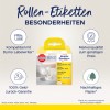 Bilden visar en produktförpackning för Avery Zweckform vita rulleetiketter som är kompatibla med Dymo LabelWriter. Den lyfter fram egenskaper som 100 % pengarna-tillbaka-garanti, märkes kvalitet till ett lågt pris och hållbart papper.