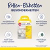 En bild av förpackningen för Avery Zweckform rulladressetiketter, som lyfter fram funktioner såsom kompatibilitet med Dymo Labelwriter, en pengarna-tillbaka-garanti och hållbart papper.