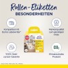 Bilden visar en förpackning av Avery Zweckform rulletiketter, och framhäver deras kompatibilitet med Dymo LabelWriter, kvalitetsgarantier och miljövänliga egenskaper, inklusive CO2-neutralitet.