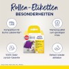 Bilden visar en produktförpackning för Avery rulleetiketter med framträdande egenskaper, kompatibel med Dymo LabelWriter, betonar kvalitet och en pengarna-tillbaka-garanti.