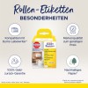 Bilden visar en produktförpackning för Avery Zweckform rulleetiketter, som lyfter fram funktioner som kompatibilitet med Dymo Labelwriter, pengarna-tillbaka-garanti, märkesvarukvalitet till överkomliga priser och hållbart papper.