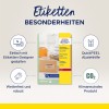 Bilden visar ett produktpaket för transparenta fraktetiketter från Avery, där funktioner som designhjälp, väderbeständighet, lätt avdragning och miljövänlighet lyfts fram.