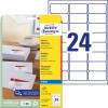 Förpackningsbild med etikettark: Avery Zweckform adressetiketter, artikel: J8159-25, format: 63,5 x 33,9 mm, utskriftslämplighet: bläckstråleskrivare, innehåll: 600 etiketter / 25 ark, 24 etiketter/ark.